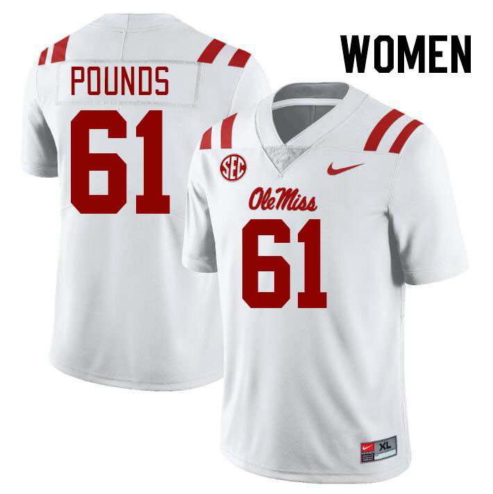 Women #61 Diego Pounds Ole Miss Rebels College Football Jerseys Stitched-White